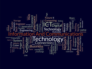 Wall Mural - word cloud background concept for information and communications technology (ict). cyberspace networ