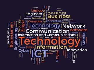 Wall Mural - word cloud background concept for information and communications technology (ict). cyberspace networ