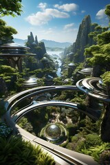 Wall Mural - green eco city concept, futuristic high-tech city with advanced infrastructure, science fiction city