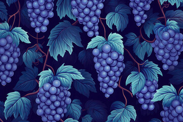 Background Blue Grape Pattern. Generative AI