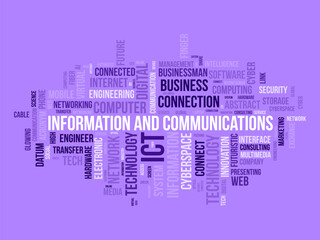 Wall Mural - word cloud background concept for information and communications technology (ict). cyberspace networ