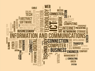 Wall Mural - word cloud background concept for information and communications technology (ict). cyberspace networ