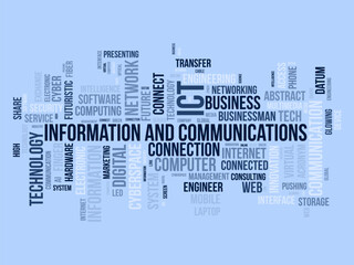 Wall Mural - word cloud background concept for information and communications technology (ict). cyberspace networ