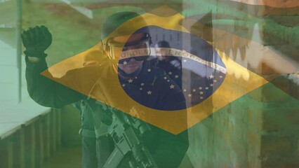 Poster - Animation of flag of brazil over diverse soldiers