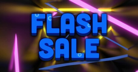 Wall Mural - animation of flash sale text over glowing neon lights on black background