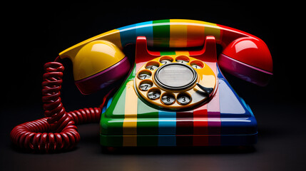 Bunch of colorful rainbow colored old fashioned retro telephone