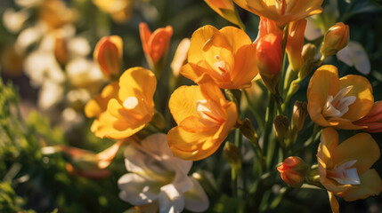 Wall Mural - bunch of freesias close-up, generative ai