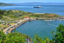 Battery Spencer viewpoint San Francisco, California, USA - April 23, 2023.  Top view San Fransisco bay scenery. 
