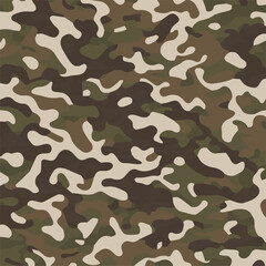 Camouflage seamless pattern. Trendy style camo, repeat print. Vector illustration. Khaki texture, perfect for military army design