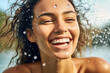 Healthy Skin, Happy Woman: A Close-Up with Water Cascades