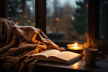 Cozy Photo Of Engaging In Cozy Indoor Activities On A Rainy Day, Such As Reading Or Enjoying Hot Beverages Generative AI
