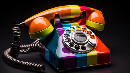 Rainbow colored old fashioned retro telephone