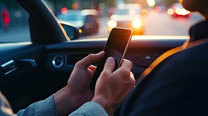 Texting While Driving: Dangerous Habits of An Adult Businessman Using Phone While Driving Auto Car With 