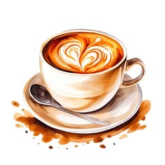 Wall Mural - Watercolor Coffee Cup. Hand Drawn Latte Drink Illustrations Perfect for Cafe Backgrounds: Generative AI