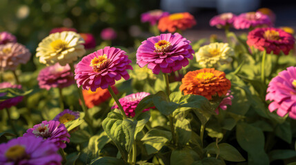 Wall Mural - zinnia flowers in the garden, generative ai