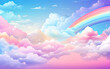 Leinwandbild Motiv Rainbow pastel clouds in the sky, stars and sparkles 