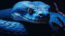 A Close Up Of A Blue Snake's Head