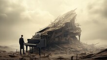 Man With Broken Piano Ai Generated