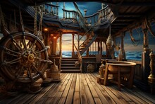 Pirate Ship Deck, History And Fantasy Concept. Generative AI