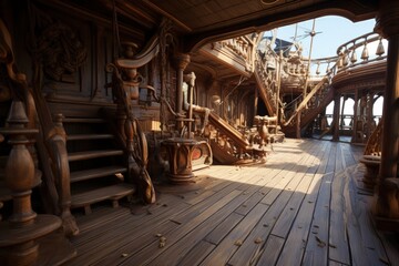 Pirate ship deck, history and fantasy concept. Generative AI