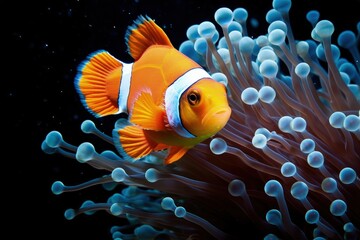 Wall Mural - Clownfish at the bottom of the sea among the corals. Generative AI