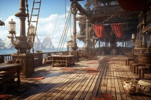 Pirate Ship Deck, History And Fantasy Concept. Generative AI
