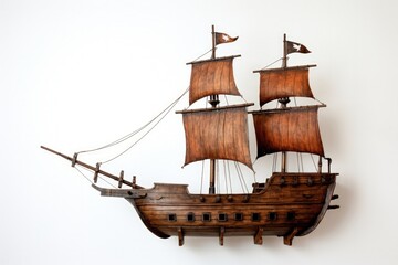 Wall Mural -  Ancient pirate ship, fantasy and adventure concept, white background. Generative AI