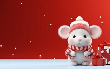 Cute and funny Pig with santa claus costume. Christmas animal background with copy space. Generative AI