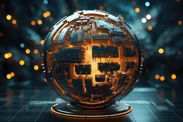 Wall Mural - World globe in cyber world of information. Future and industry concept with communication and technology. Generative AI