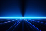 Fototapeta Perspektywa 3d - Blue glowing line background on black background. AI technology generated image