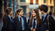 © MP Studio - A group of high school teenagers chatting with each other on the street in front of the school building.Created with Generative AI technology.