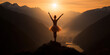 Freedom concept with ballerina looking at sunset from mountain top, Generative AI illustration