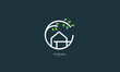 A line art icon logo of a house / home with a leaf circle	