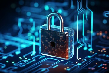 Canvas Print - Futuristic background with a padlock as a symbol of internet security and personal data protection. AI generated