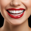 Smiling Model with perfect White Teeth. Smile of a happy cheerful girl with white teeth and smooth skin. Whitening tooth and dental health.