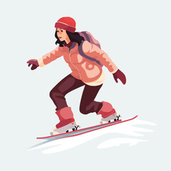 woman snowboarding vector flat minimalistic isolated illustration