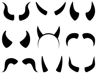 set of devil horns silhouette vector art