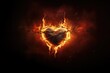 The Sacred Heart, a crown of thorns in the shape of a heart on fire background with copy space