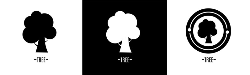 Wall Mural - Tree logo set. Collection of black and white logos. Stock vector.