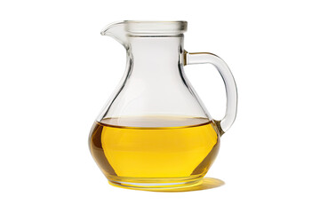Wall Mural - A glass jug containing vegetable oil set apart on a white background.