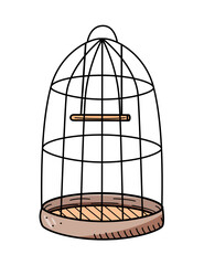 A cage for a parrot or domestic birds. Vector doodle illustration of a cage for keeping birds in the house.