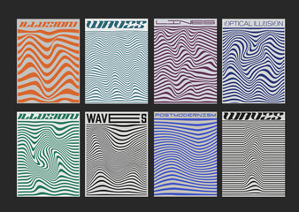 Aufkleber - Swiss Design Posters. Set Of Geometric Optical Illusion Art Patterns. Cool Abstract Striped Textures Vector Illustration. Acid Style Background.