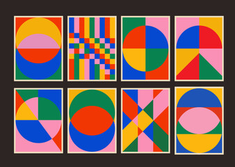 Canvas Print - Set Of Abstract Geometric Posters. Colletion of Shape Pattern Designs. Bauhaus Backgrounds. Cool Circle Modern Textures.