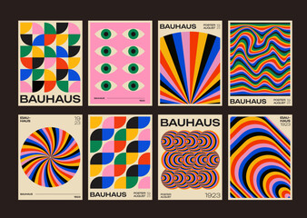 Cool Bauhaus Posters Collection. Trendy Abstract Geometric Patterns. Graphic Design Geometry Colorful Artwork.