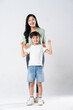 © 1112000 - mother and son posing on a white background