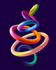 Wall Mural - colorful 3d rings on dark background. abstract geometric illustration.