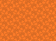 Dog Paw Print Pattern Over A Orange Background