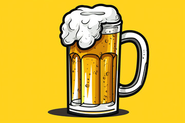 Wall Mural - illustration of a beer mug on yellow background, ai generated