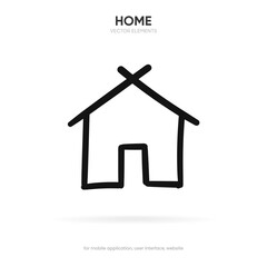 Poster - Hand draw minimal modern home, homepage, base, main page, house push button icon emblem symbol, sign. 3d blue home icon. Mobile app icons. Device UI UX mockup. Isolated vector elements.