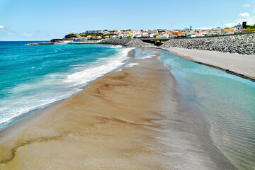 Poster - Sandy beach of Ribeira Grande town. Azores, Portugal